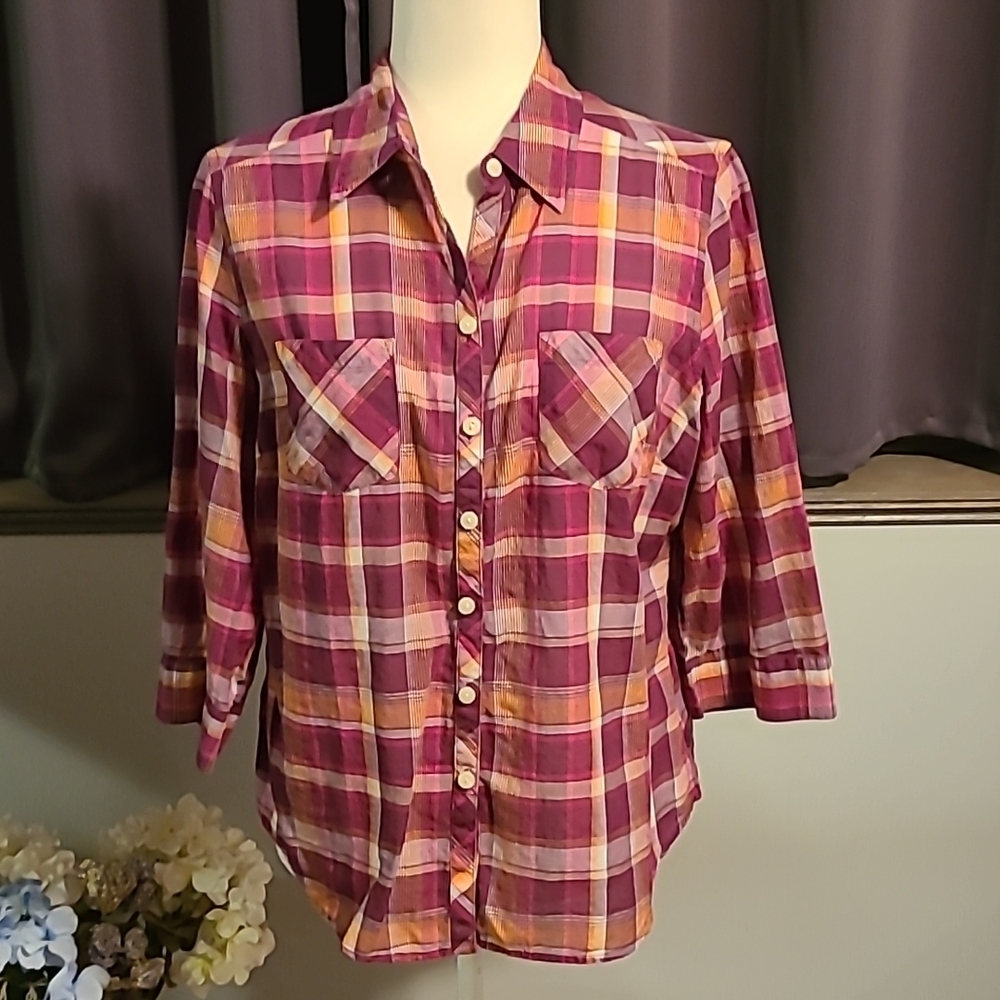 Croft and Barrow Plaid Top - Petite Large - Picture 2 of 10
